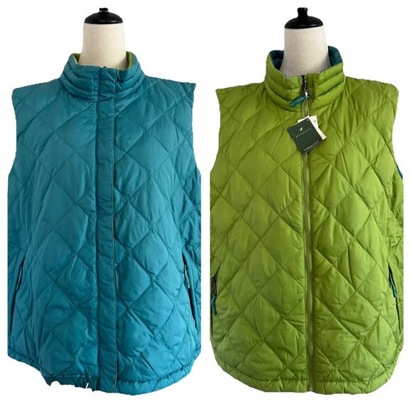Coldwater Creek Quilted Vest Womens 3x Green Blue Reversible Goose Down NWT - Picture 1 of 12